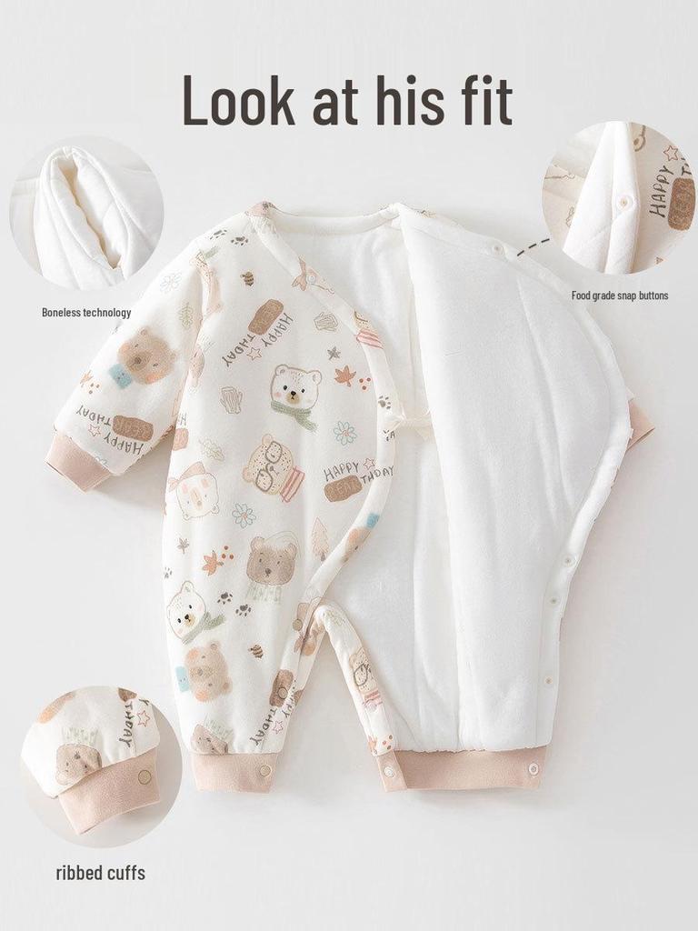 Warm Thickened Autumn/Winter Baby Jumpsuit - 120g Padded Newborn Outfit with Butterfly Design for Boys & Girls