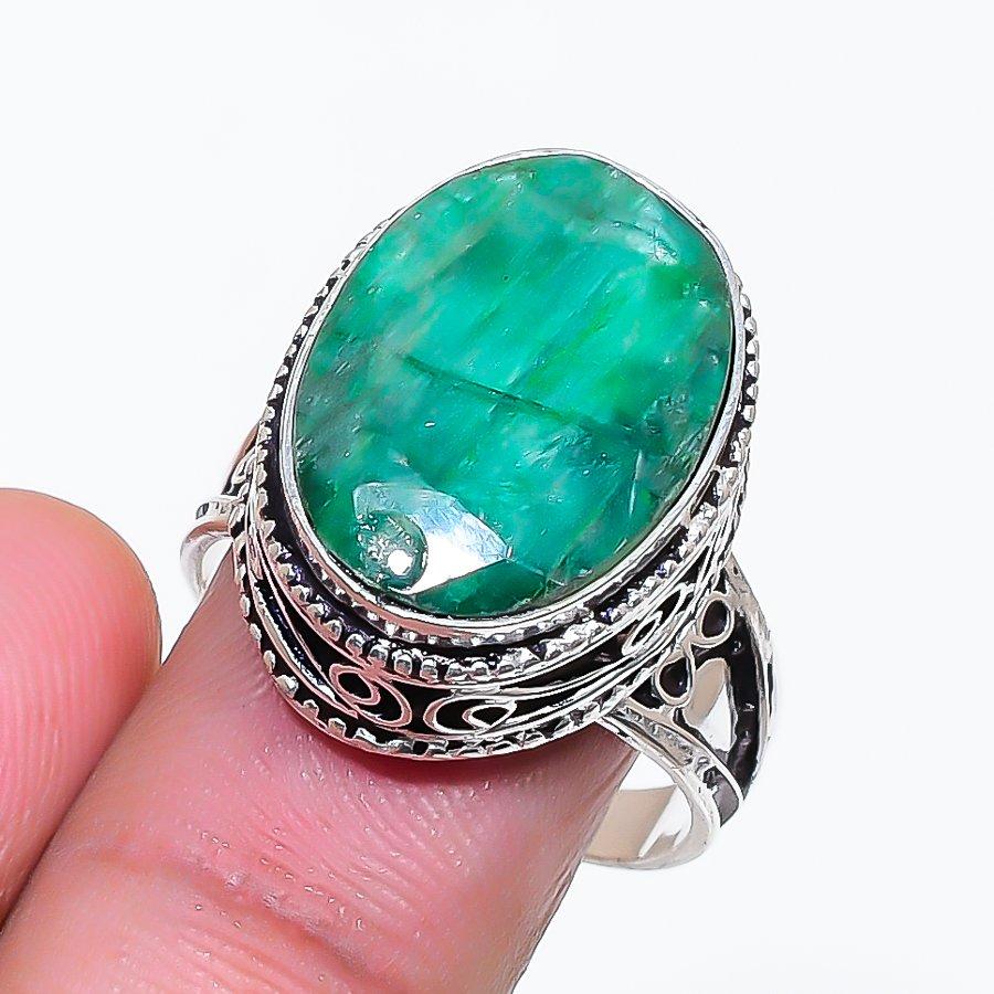 Natural Geen Jade Gemstone Handmade 925 Sterling Silver Jewelry Ring Size 9 AR-18713