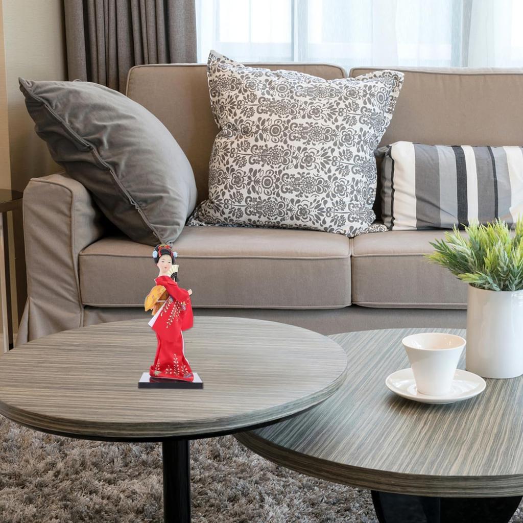 FAVOMOTO Japanese Doll Ornament: Handmade Geisha Figurine with Silk Kimono - Geisha Doll Collectible Japanese Cultural for Women & Home Aesthetics