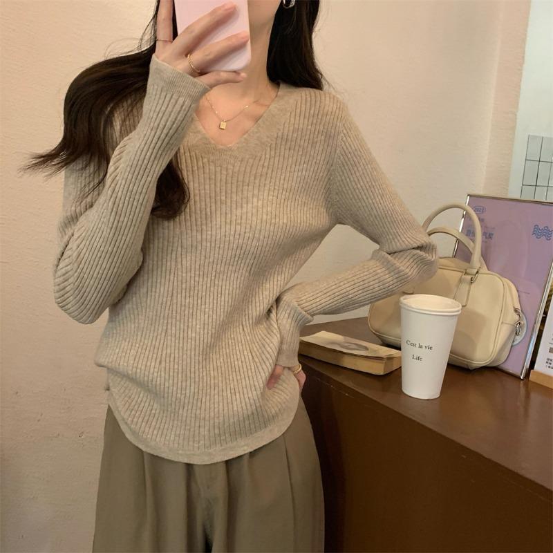 

Темпераментный приталенный универсальный свитер с длинными рукавами и вязаной текстурой, женская шикарная базовая рубашка, внутренний свитер One size [recommended 80-60kg]