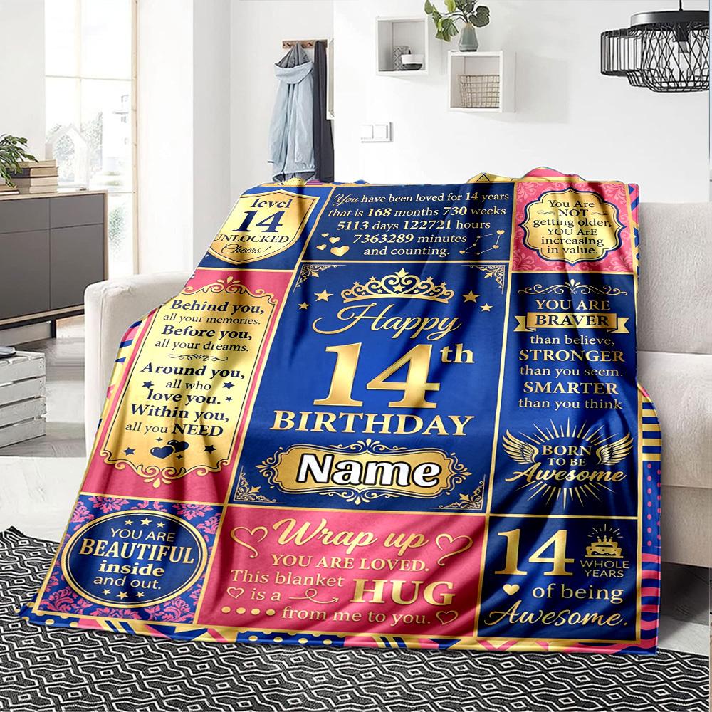 14Th Birthday Celebration Personalized Name Flannel Blankets Are Versatile Serving As Bed Blankets Office Shawls And For Home And Outdoor Camping