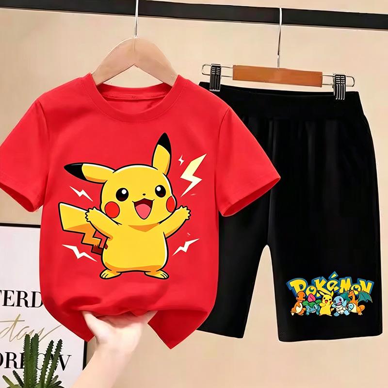 Pikachuchu T Shirt Kids Boys Girls 2026pokemonSummer Short Sleeve T-shirt and Shorts 2pcs Sets Toddler Girls Outfits Children Casual Sportsuit