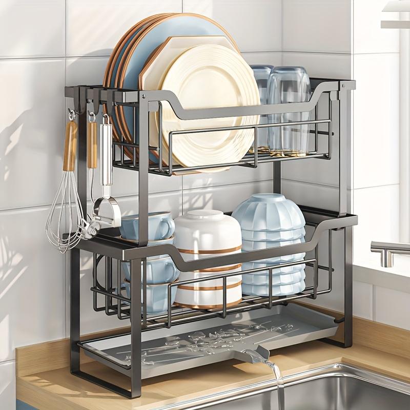 1pc Drain Rack Kitchen Dish Rack Sink Side Dishware and Tableware Storage Rack Modern Countertop Narrow Storage Rack Installation-free Rack