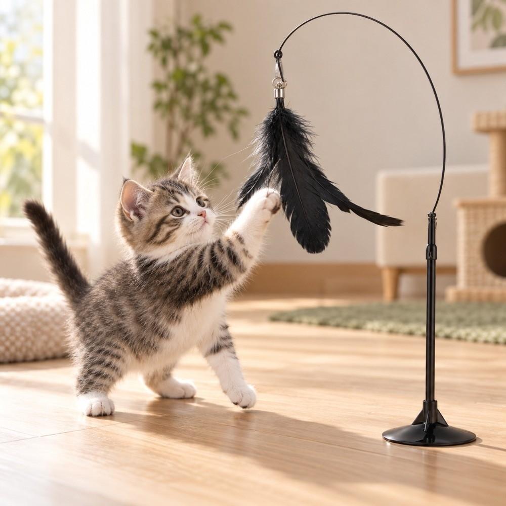 Bite Resistant Cat Teaser Stick Powerful Suction Cup Interactive Cat Toy Indoor Play