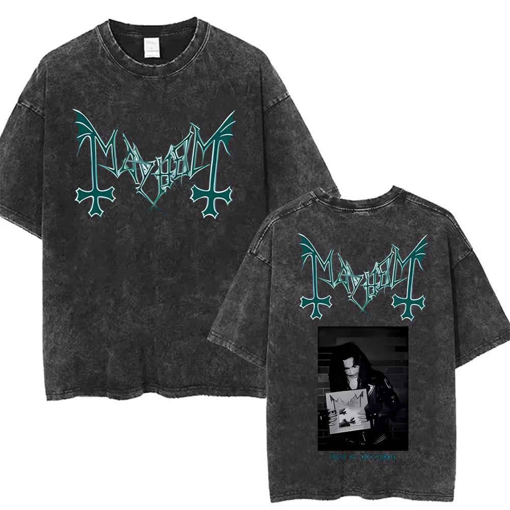 Melhor Famoso Mayhem Deathcrush Camiseta Vintage Lavada Homens Mulheres Clássico Death Black Metal Banda de Rock Camisetas Streetwear
