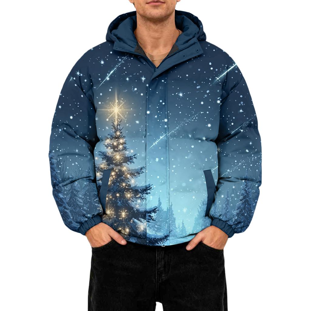 Men's Oversized Casual Down Jacket With Long Sleeves And Hood