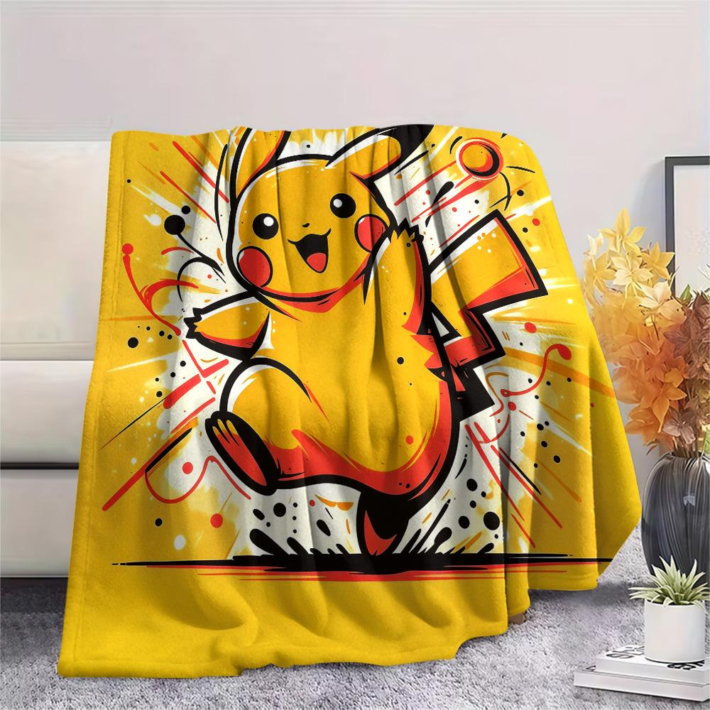 Happy Pikachu  Print Flannel Blanket, High quality Comfortable for All Seasons, Home Decor, Warmth and Comfort