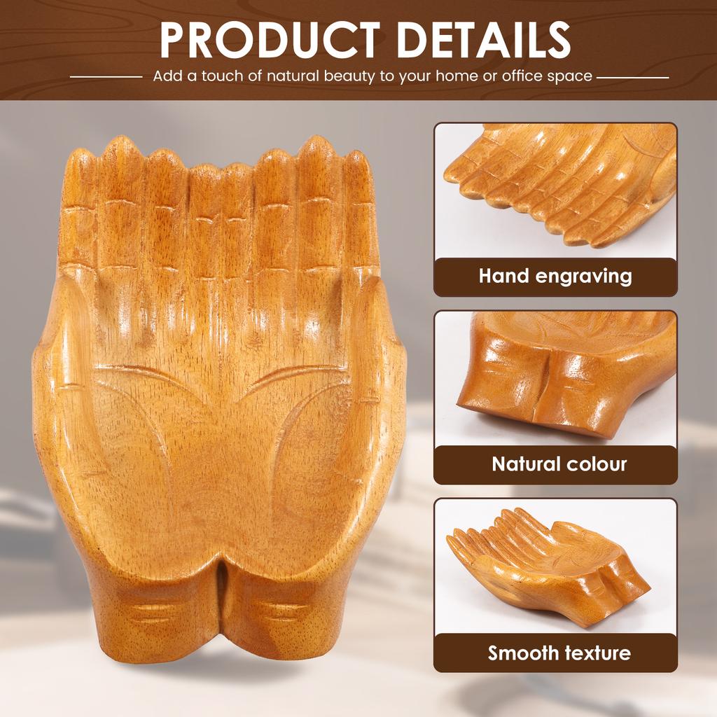 Wood Carved Hand Decorative Bowl Table Aesthetic Crystal Stones Hand Holder Versatile Crystal Offering Hand for Entryway