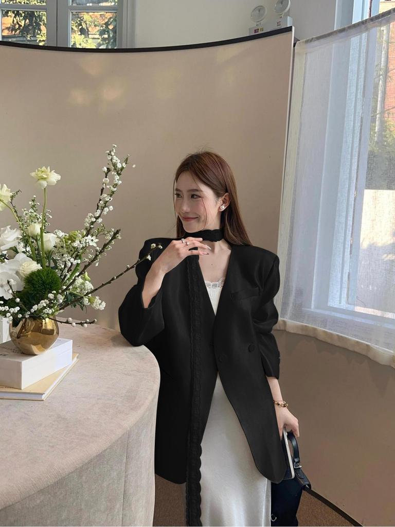 Women's Satin Blazer Jacket - Spring/Autumn 2025, Small Size, Socialite Niche Design
