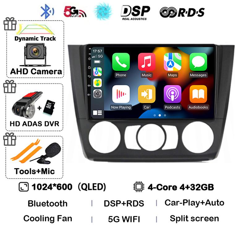 Android 14 Carplay Auto Car Radio For BMW 1 Series E81 E82 E87 E88 AT/MT 2004-2012 GPS Multimedia Stereo Player Audio WIFI+4G BT