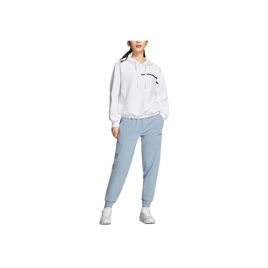 Li Ning Plain Letter Print Drawstring Hoodie Long Sleeve Sweatshirt Women Tops White AWDSB02-1