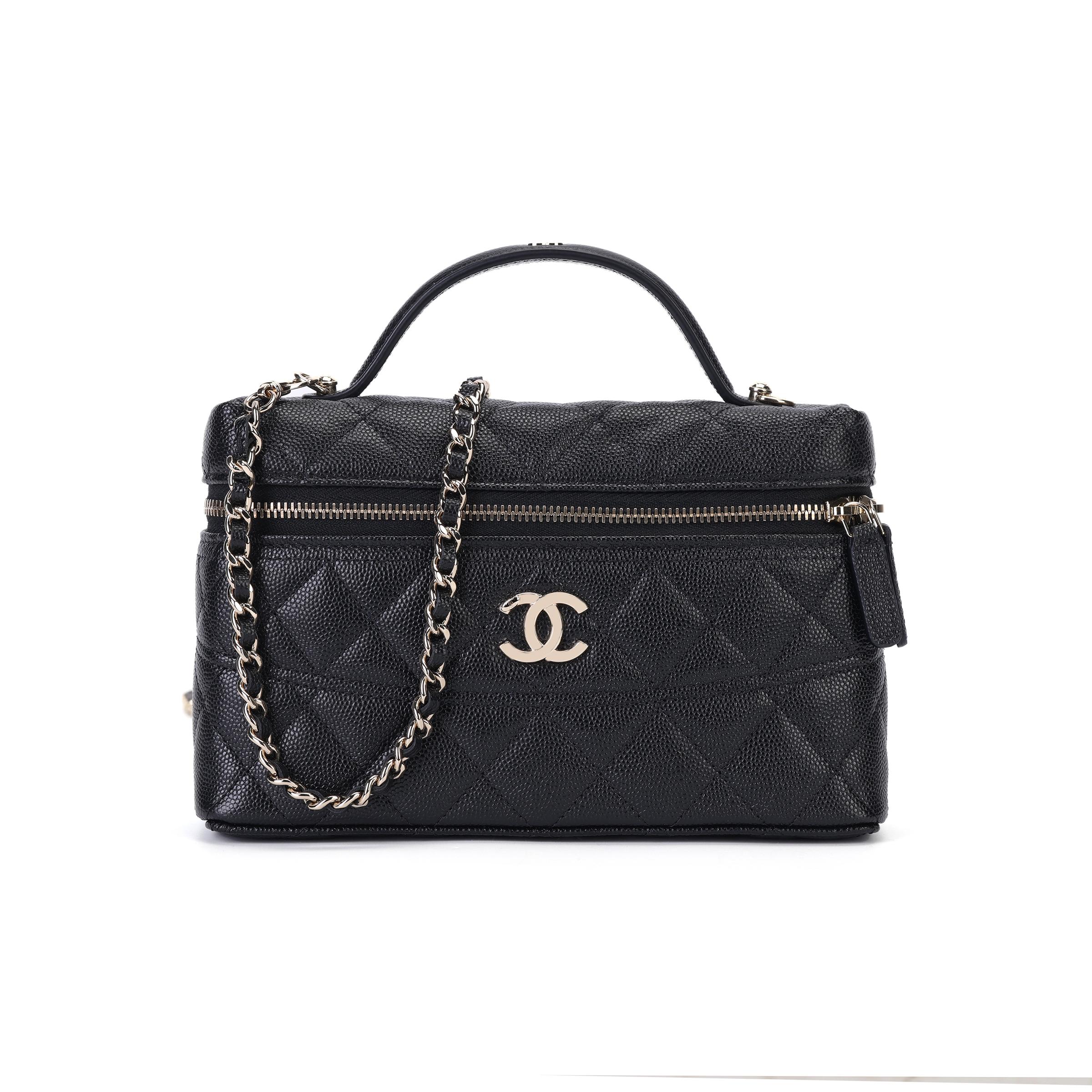 

Chanel 25c Знімна ланцюжок та застібка-блискавка з візерунком під діамант Зерниста теляча шкіра із золотим металом Сумка-месенджер для жінок Чорний Box(Basic Set+Box) чорний