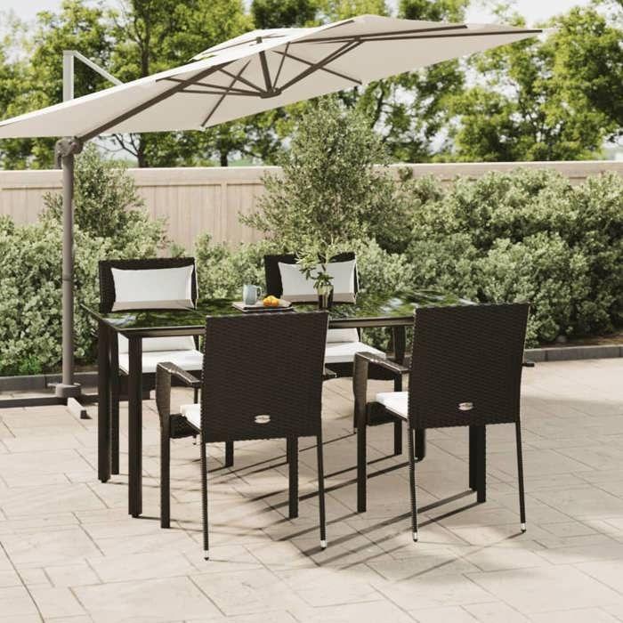 VidaXL Mobilier à dîner de jardin et coussins 5pcs Noir Résine tressée 3185110