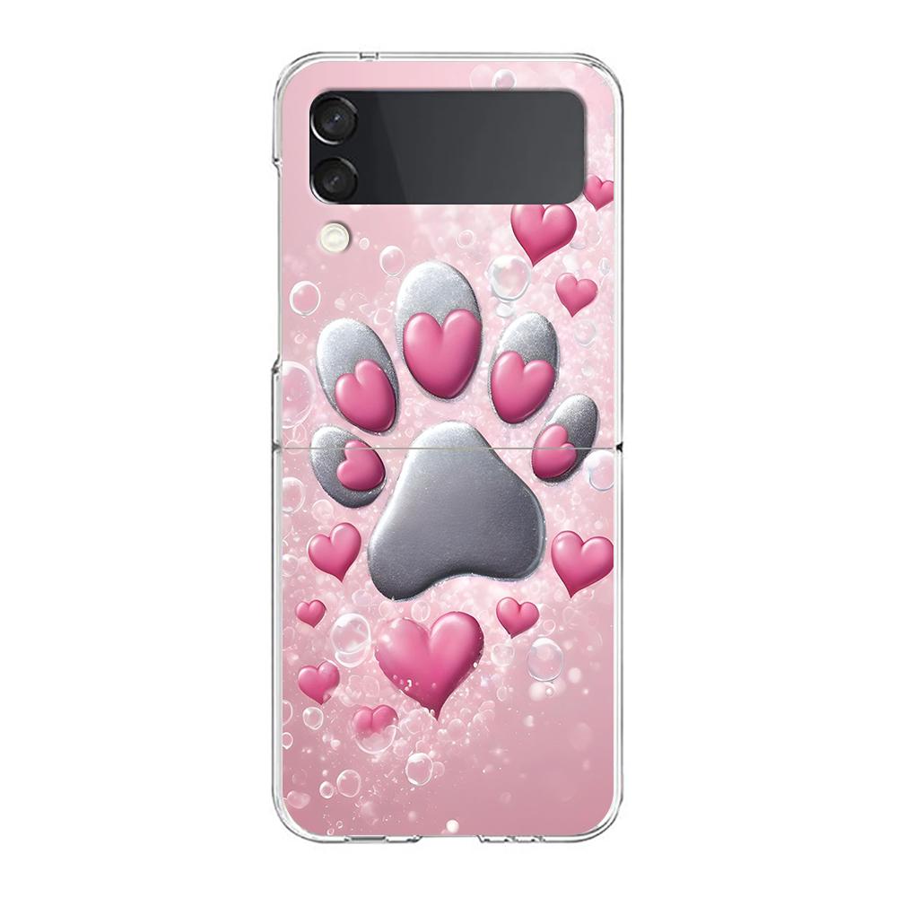 Phone Cover For Samsung Galaxy Z Flip 7 6 5 4 Case Transparent For Samsung Z Flip 3 Hard PC Foldable Dog Paw Print Aesthetics