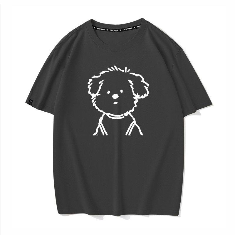 Cute And Simple Puppy Print Ins Loose Couple Short Sleeved Tshirt Trendy White Versatile Unisexs And Unisexs Half Sleeves