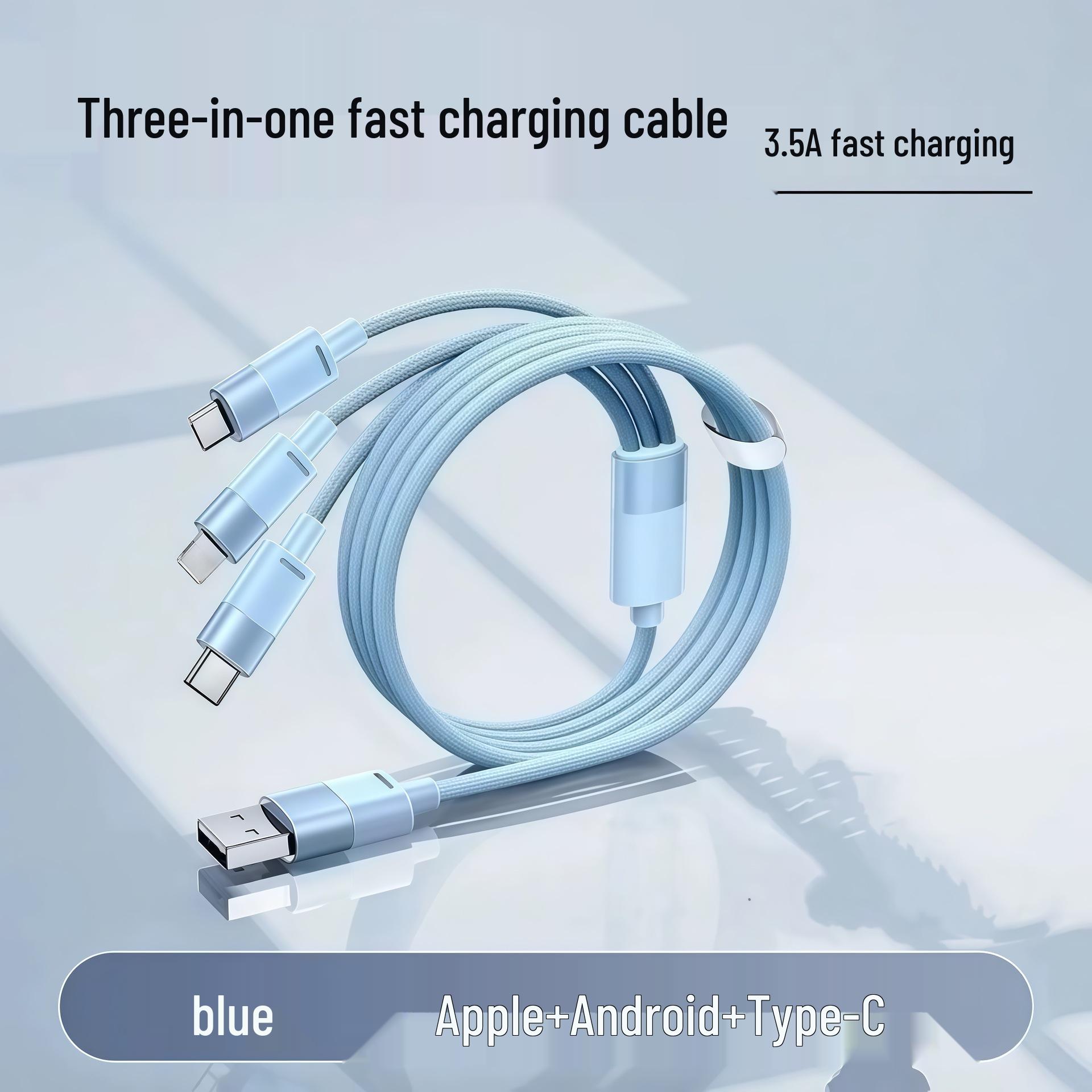Blue Braided 3-in-1 Super Fast Charging Cable for Huawei, One-to-Three Mobile Phone Data Cable