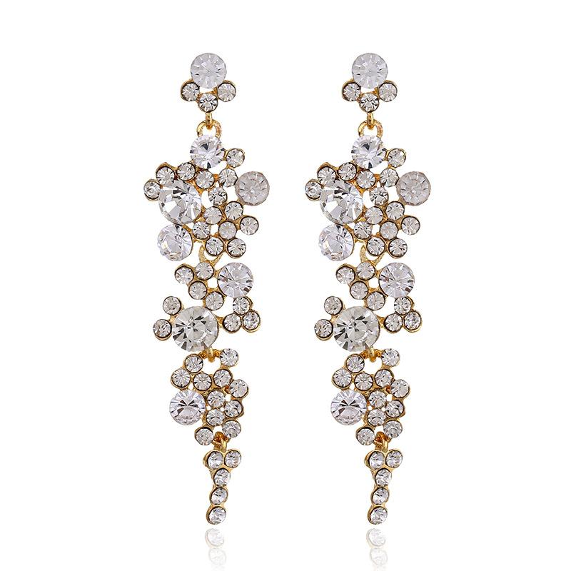Luxury Flower Rhinestones Long Tassel Dangle Earrings Women Temperament Vintage Earring Fashion Jewelry Accessories Dinner Party