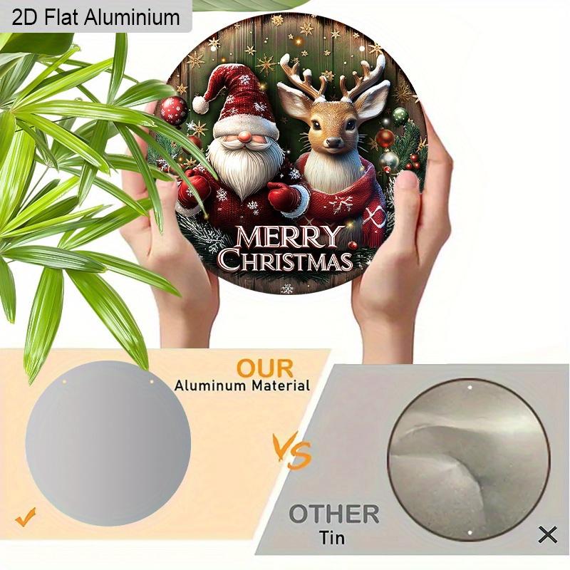 Panneau de Noël Plat en Aluminium 2D avec Motif Père Noël et Élan - Ornements Figurines Rustiques - Idéal pour Porte d'Entrée, Mur, Porche, Décoration de Fenêtre - Idéal