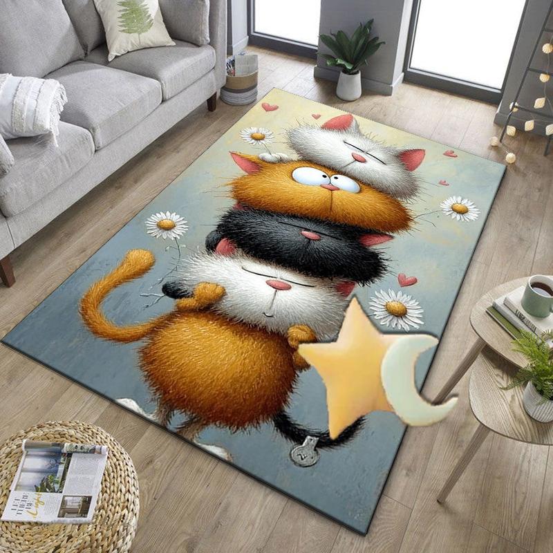 Black Cat In Sunflower Town Office Rug Chair Mat, Game Carpet, Suitable for Front Door, Bedroom, Living Room, Desk, Holiday Gift