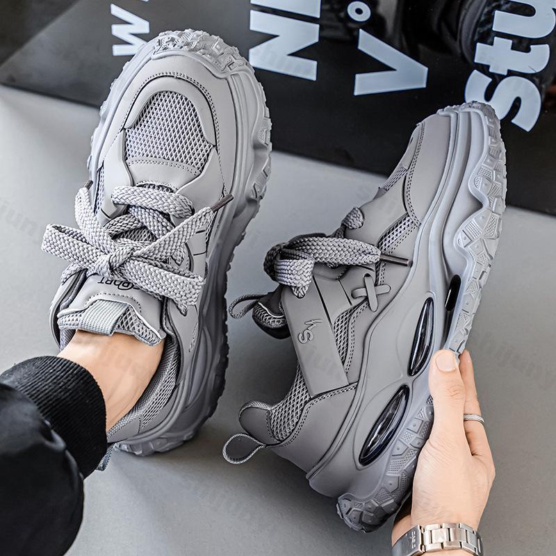 

Мода Модный тренд Низкие кроссовки на толстой подошве Повседневная спортивная обувь для мужчин 2025 Осень Новый стиль Сетчатые Дышащие Удобные Массивные кроссовки 44 серый