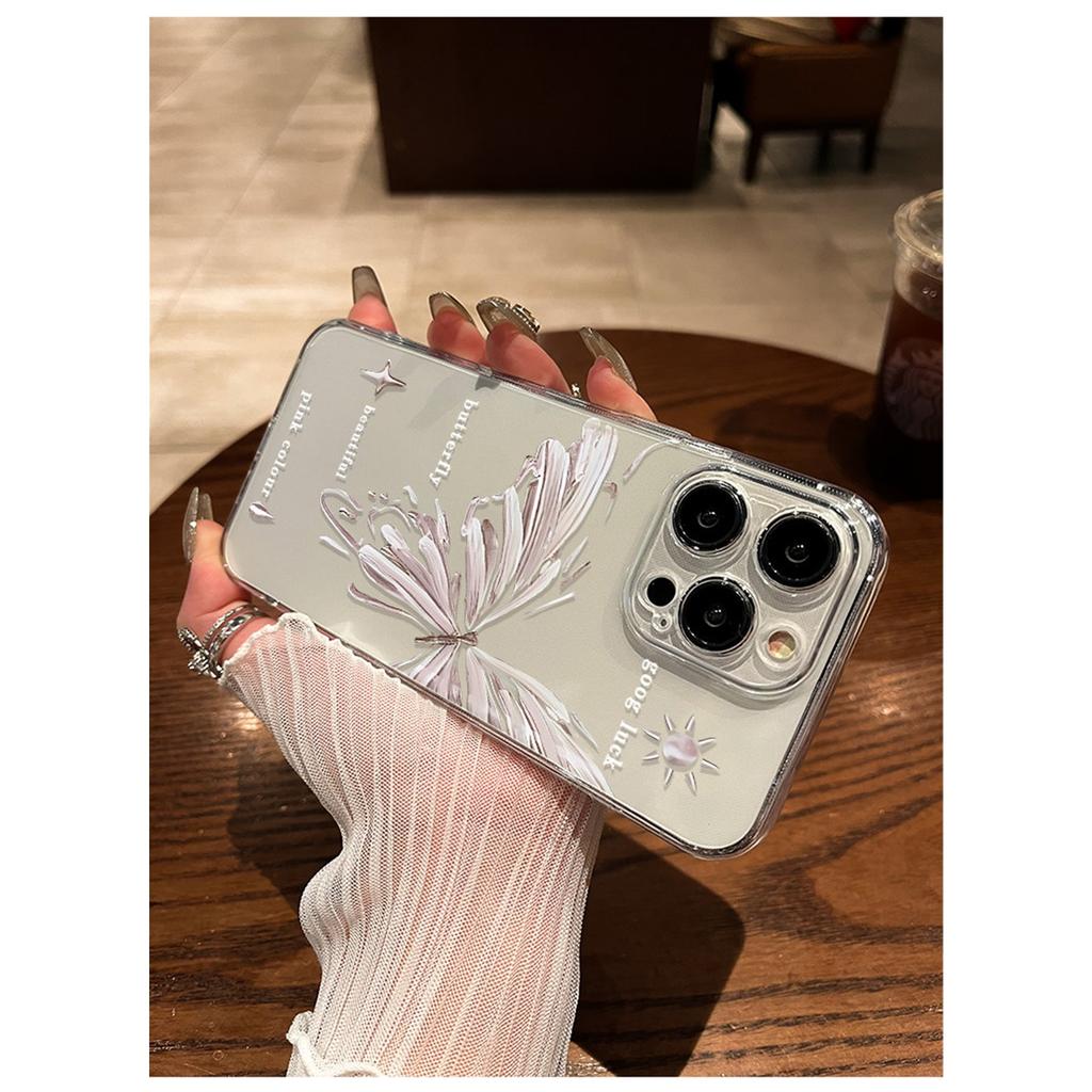 Oil Painting Butterfly Clear TPU Phone Case For IPhone 15 14 13 12 11 Pro Max X XR XS 8 7 Plus, Shockproof Protective Cover