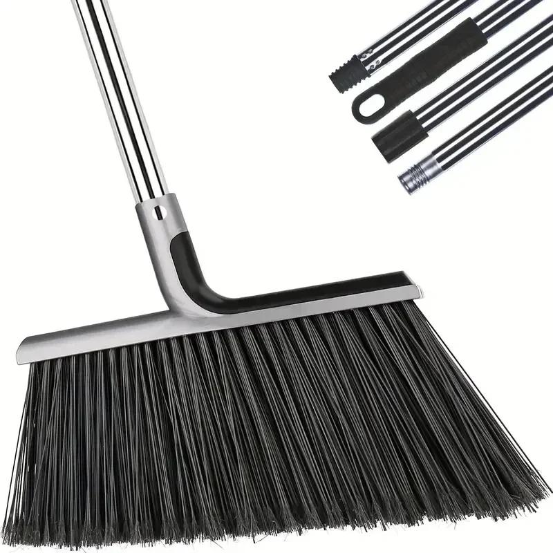 

1 шт. метла для уборки пола, сверхпрочная коммерческая метла для подметания двора, гаража, патио, для помещений, дома, кухни, офиса серый