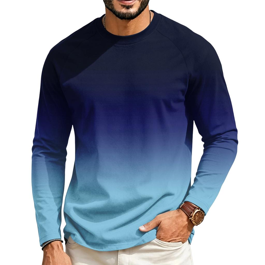 Heren Casual T-shirt met Ronde Hals, Raglanmouwen en Lange Mouwen