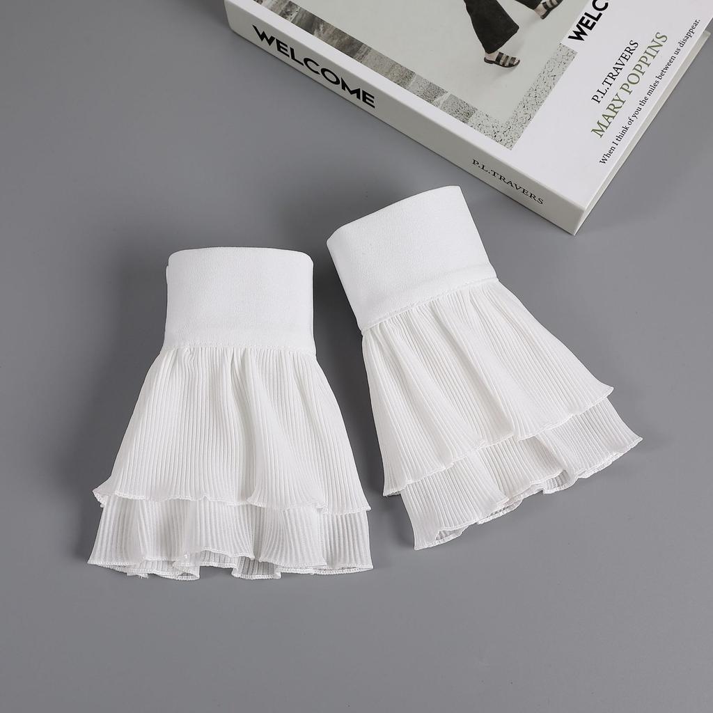 Women Girls Fake Flare Sleeves Mesh Pleated False Cuffs Sweater Blouse Wrist Arm Cover Gloves Warmers Accessories