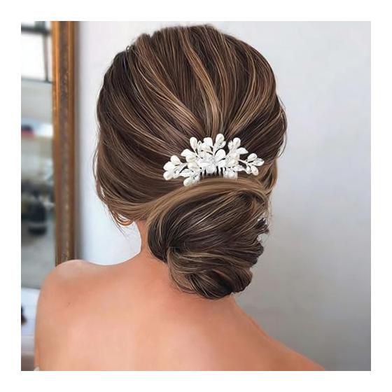 Pearl Hairpin Set (3 Pieces) - Handmade Floral Hair Accessories for Brides, Weddings, Graduations, Formal Events, and Kimonos (Silver)