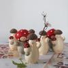 Wooden Mushroom Figurine Hand-Carved Mushroom Elf Holding A Balloon Rustic