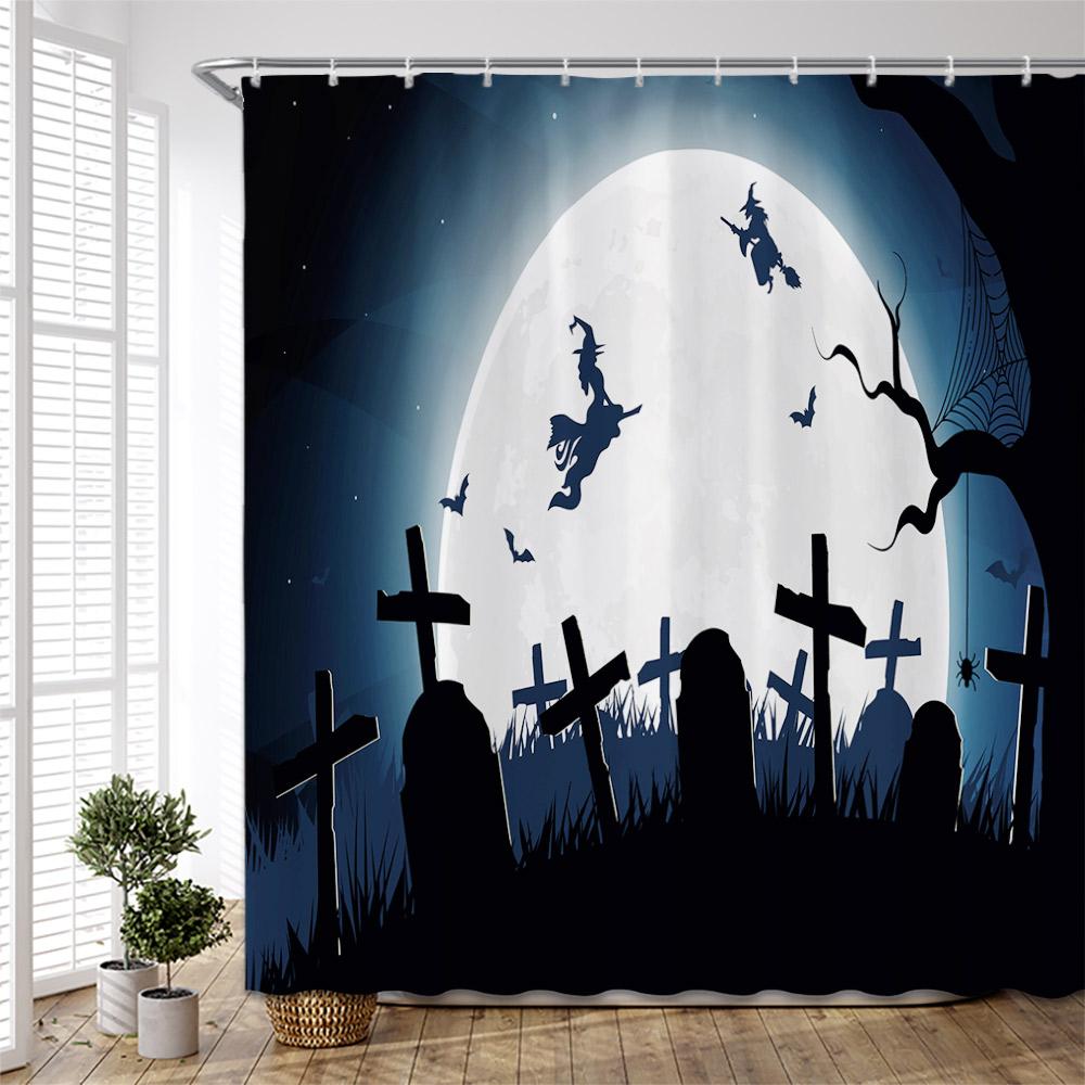 Halloween pumpkin Lantern Shower Curtain Bathroom The Terrible  Forest Wood Ghost House Tombstone Fabric Bathroom Curtain Set