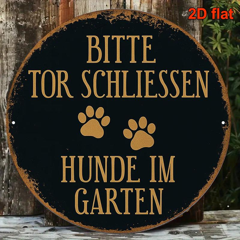 HD Tin Sign German Dogs In Garden Warning Round Metal Wall Art Vintage Pet Decor