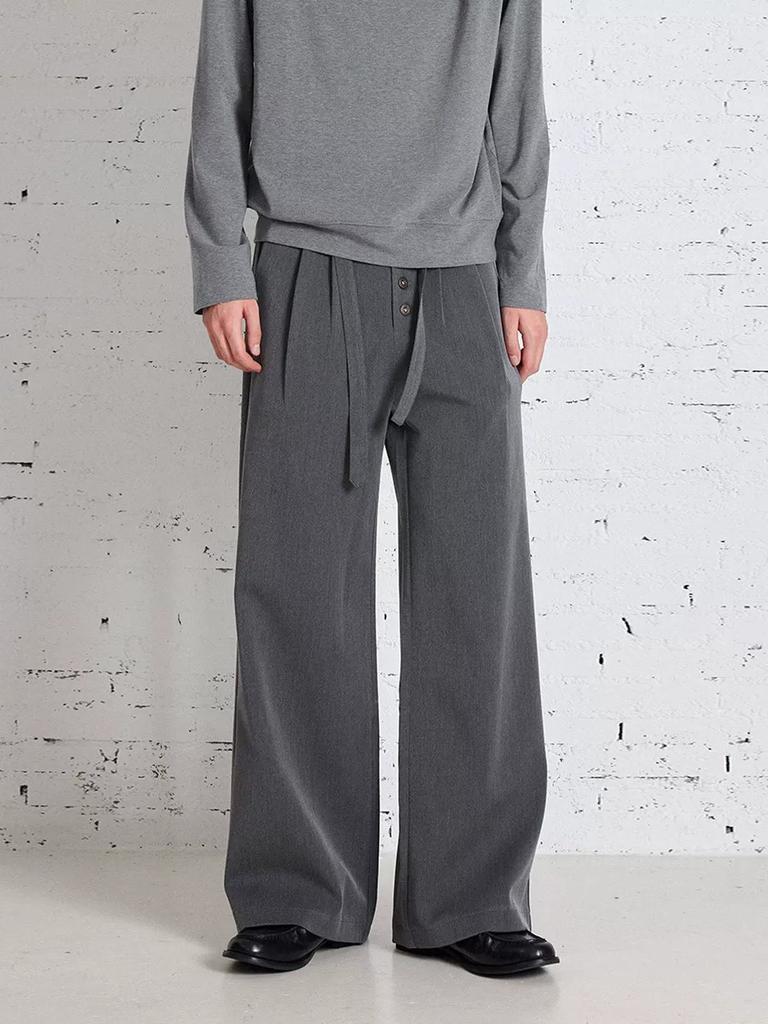American retro high street wide-leg pants men's summer buckle drape loose straight casual trousers direct supply