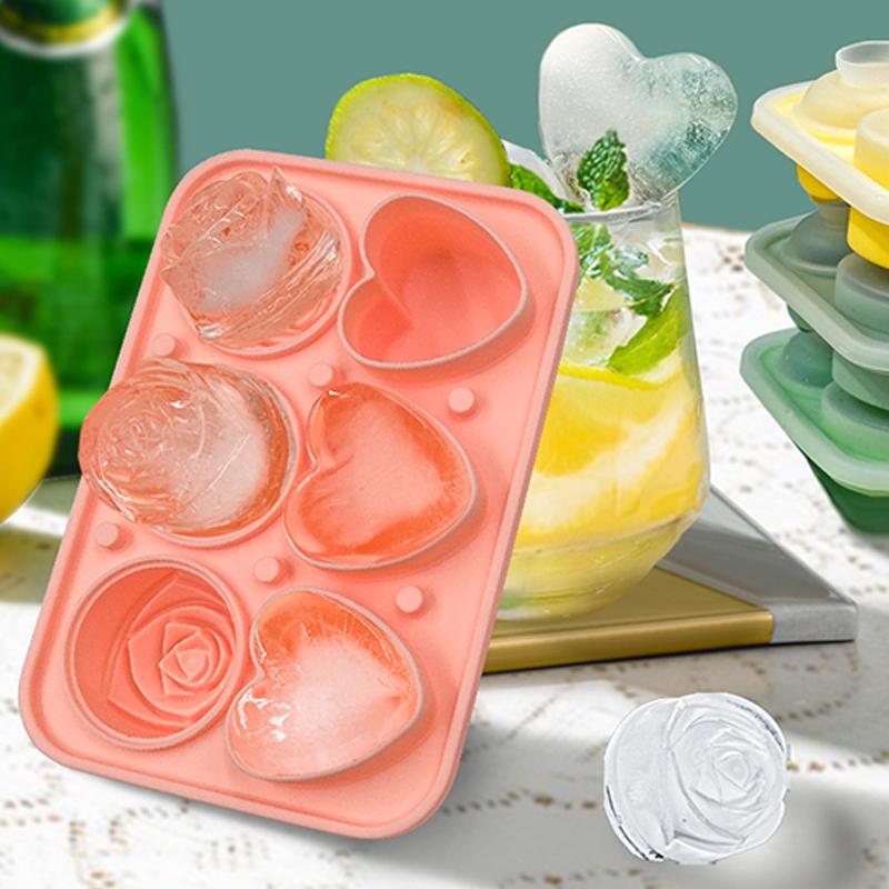 Formičky na led ve tvaru růže a srdce, silikonová forma na led 2 v 1, zábavné formičky na led na whisky, koktejly, šampaňské