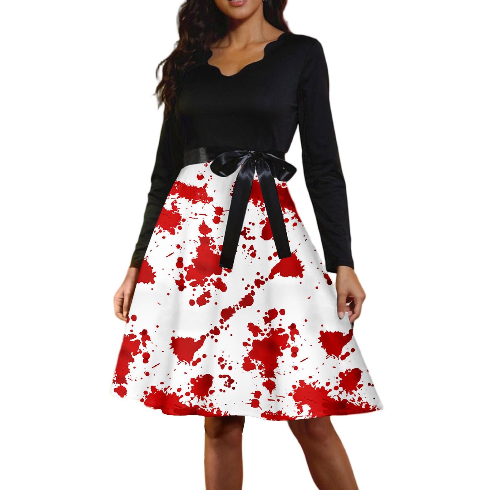 

Женские повседневные модные винтажные длинные платья с длинным рукавом на Хэллоуин и графическим принтом M