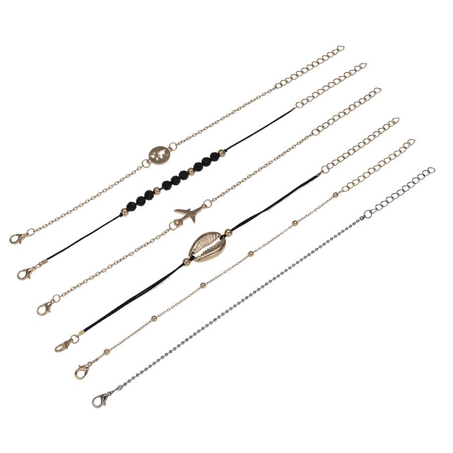 

Модный комплект из шести браслетов с металлической оболочкой и картой самолета из черного бисера чёрный