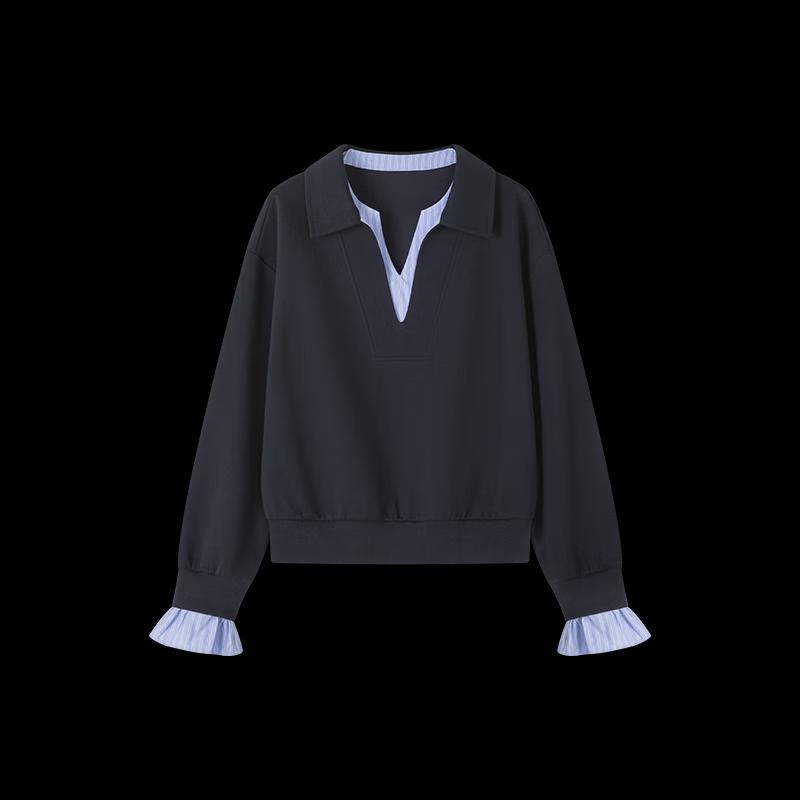 MIU Style Damen-Sweatshirt mit zweifarbigen Streifen im Fake-Zweiteiler-Look