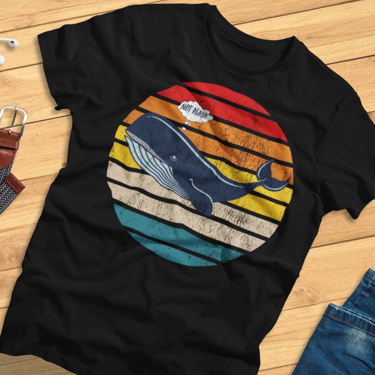 Retro - Whale thinking Not Again! - Funny Whale, Vintage - T-Shirt 2XL