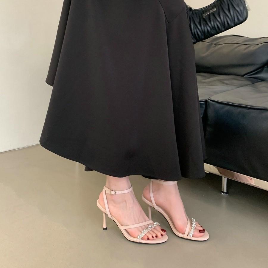 2025 spring new round head thin heel high heel temperament thin French fashion sexy beauty open-toed women's sandals