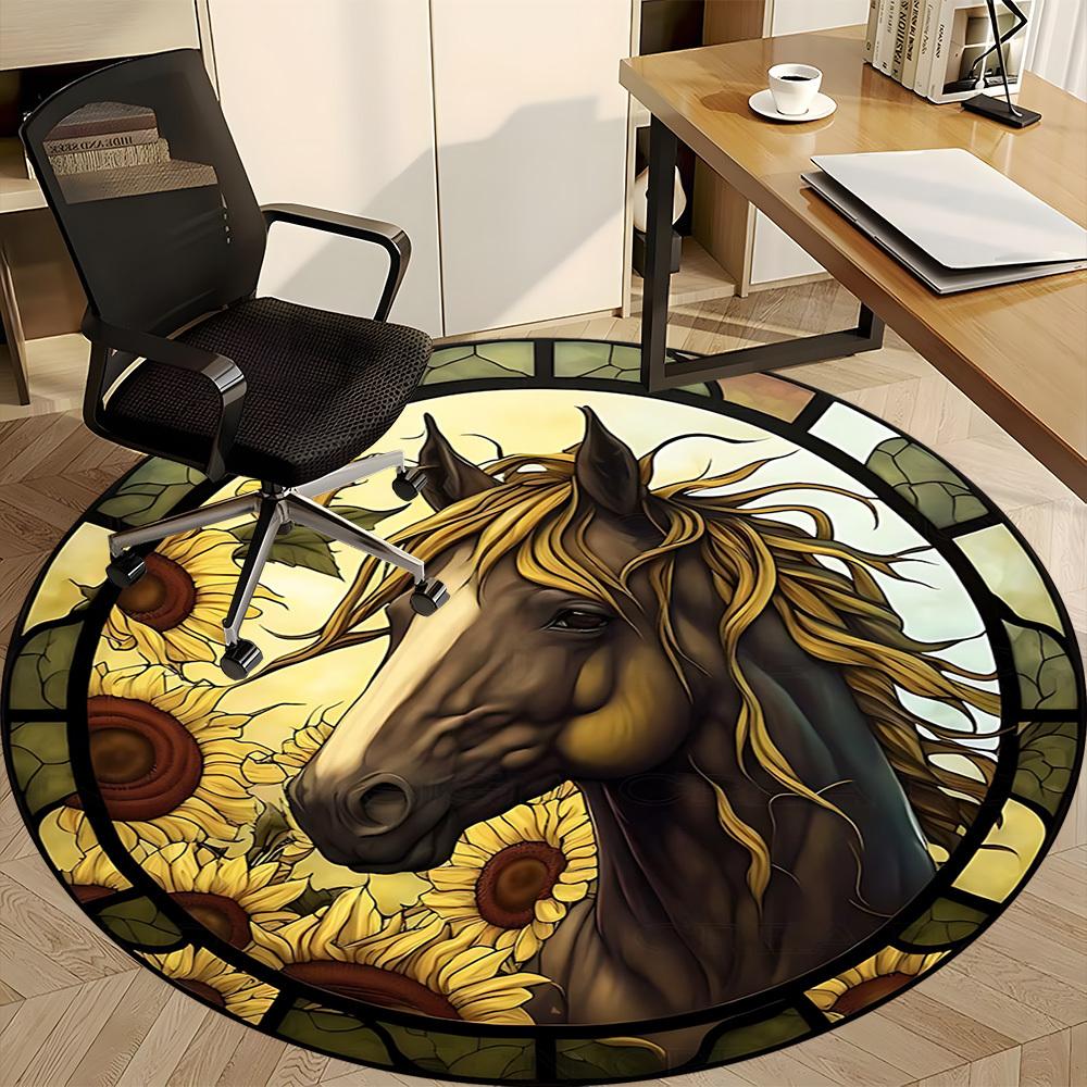1pc Stained Glass Horse Chair Carpet for Office, Soft Comfortable Mat For Office, Living Room, Bedroom, Machine Washable Carpet yy251112154