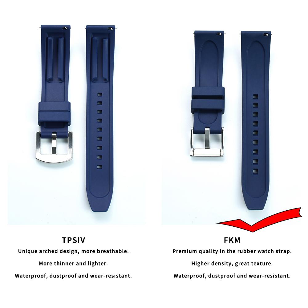 JUELONG Vulcanized FKM Rubber Watch Strap 18mm 19mm 20mm 21mm 22mm 23mm 24mm Perfect Fit Flat End Quick Release Watchbands