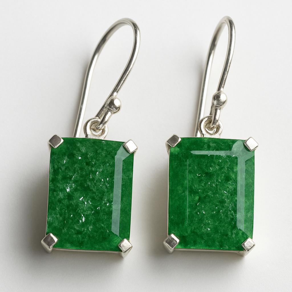 Natural Green Emerald Earrings 58 ct Emerald Cut 925 Sterling Silver Gemstone Jewelry Gift