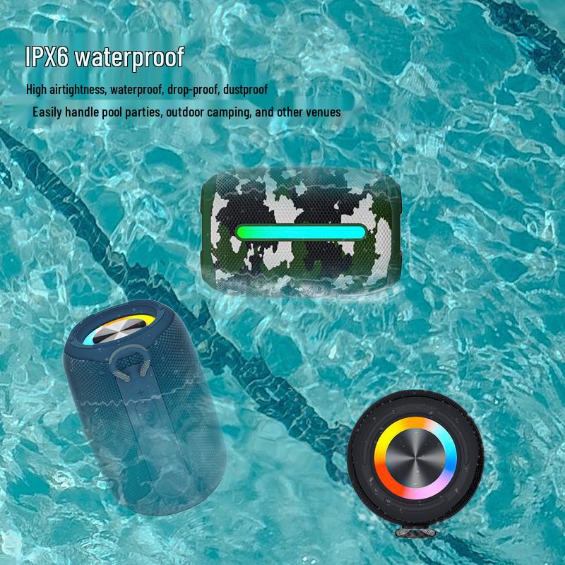 Portable Waterproof Bluetooth Speaker with High-Quality Sound, Colorful Lights, Ideal for Outdoor Parties.