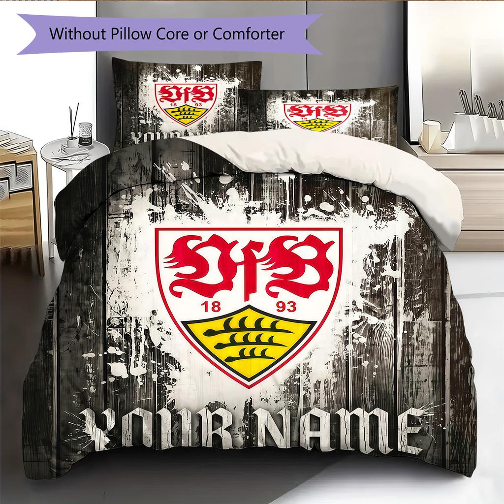 Set Copripiumino Trapuntato con Nome Personalizzato e Motivo VfB Stuttgart Decorazione per la Casa Regalo (1 * copripiumino + 2 * federe senza imbottitura)