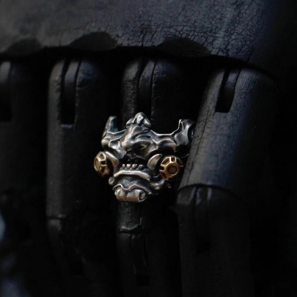Vintage Cyberpunk Samurai Mask Domineering Rings Men's Fashion Trend Mechanical Future Simple Retro Personality Accessories Gift