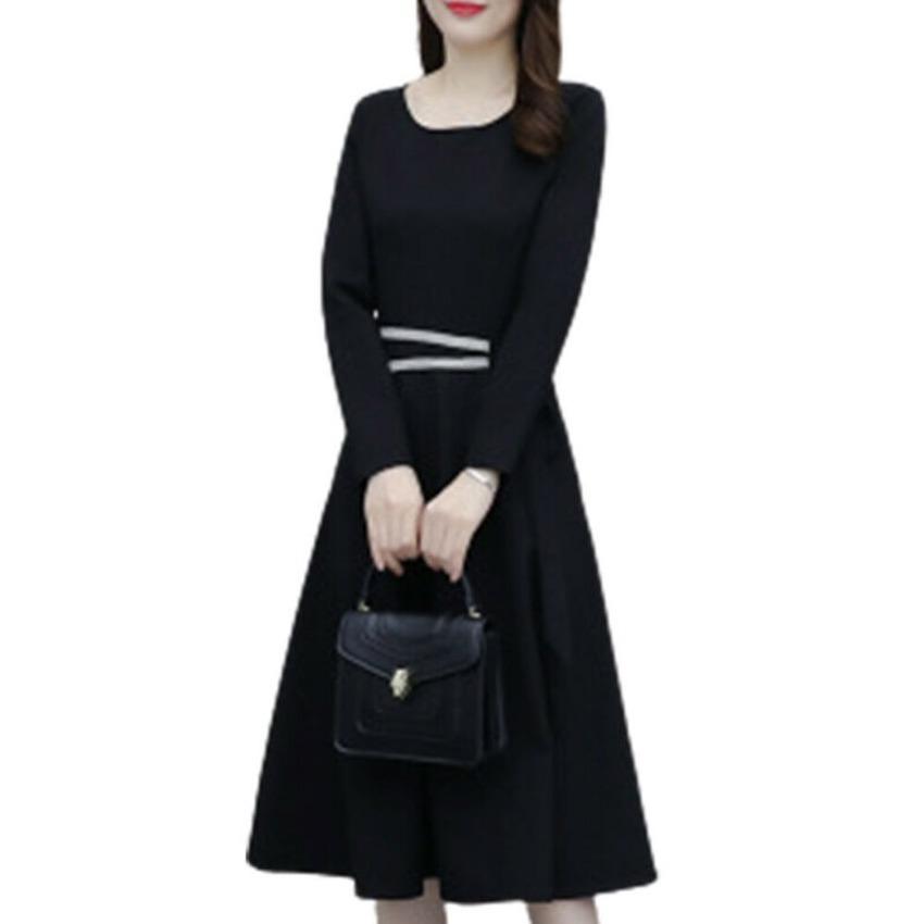 Ladies Manica Lunga Girocollo Midi A-Line Dress Casual Nero Elegante Abito  da Sera acquista in modo economico — spedizione gratuita, recensioni reali  con foto — Joom