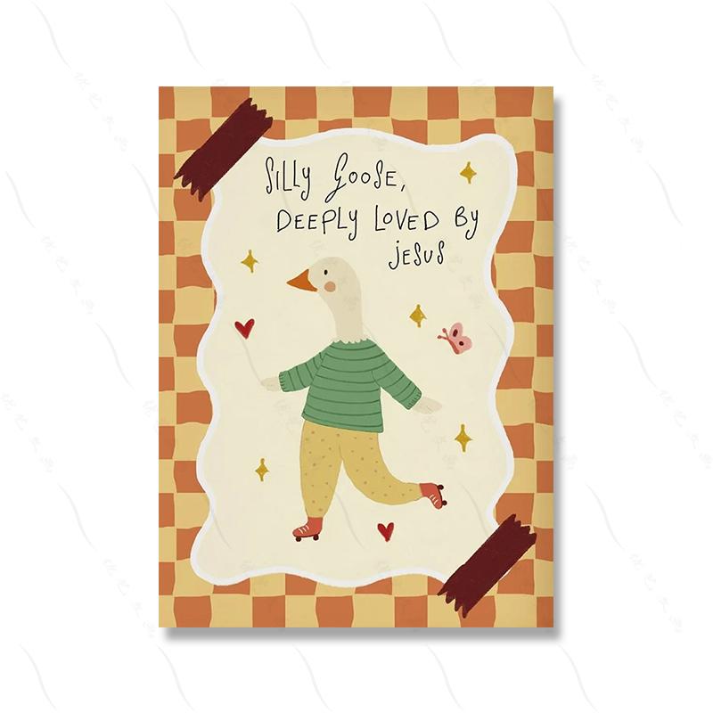Silly Goose Deeply Loved by Jesus Nursery Wall Art Pictures Christian Nursery Decor Cute Goose Bunny Bear Poster Kids Prints