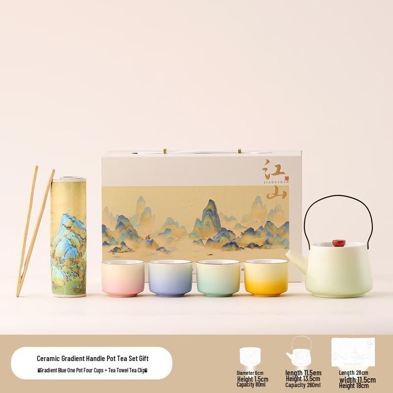 Hand-painted Rivers and Mountains Ceramic Gongfu Tea Set