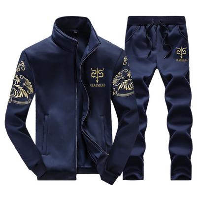 Men Autumn Winter Sports Suit Tracksuit Set Pocket Design Stand Collar Zipper Cardigan Drawstring Trousers Coat Set