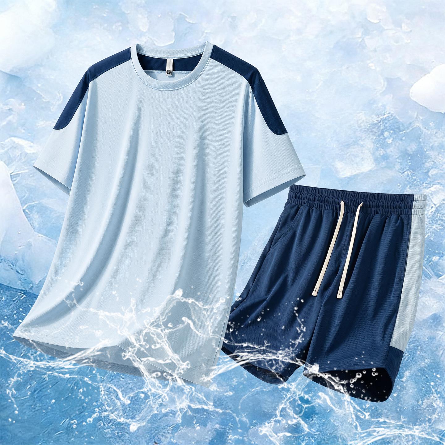 Casual Sports Suit Men s Short Sleeved Suit Men s Two-piece Set 3XL синий